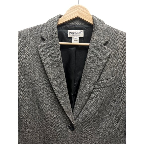 Pendleton Vintage 90's Y2K Gray Chevron Wool Black Faux Leather Trim Professiona - Picture 5 of 8